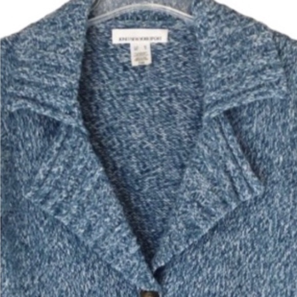 Y2K Jones New York Blue Knitted Collared Jacket With Pockets, Size Medium - Picture 3 of 16